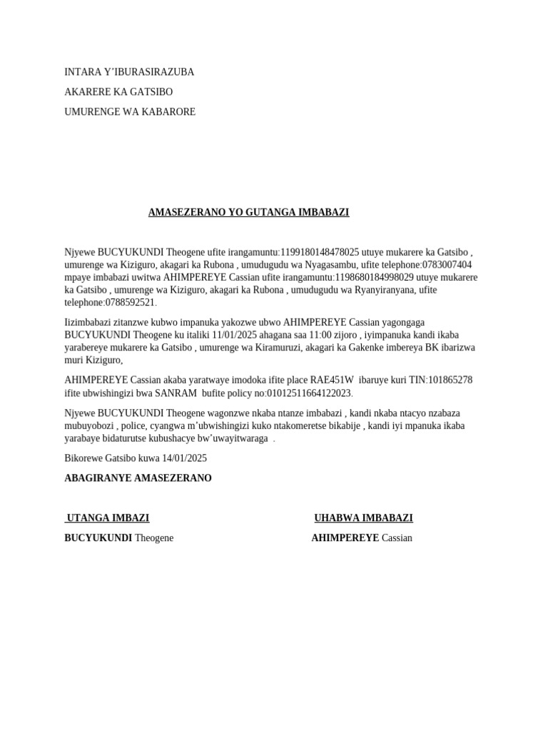 Amasezerano yo Gutanga Imbabazi Gatsibo | PDF