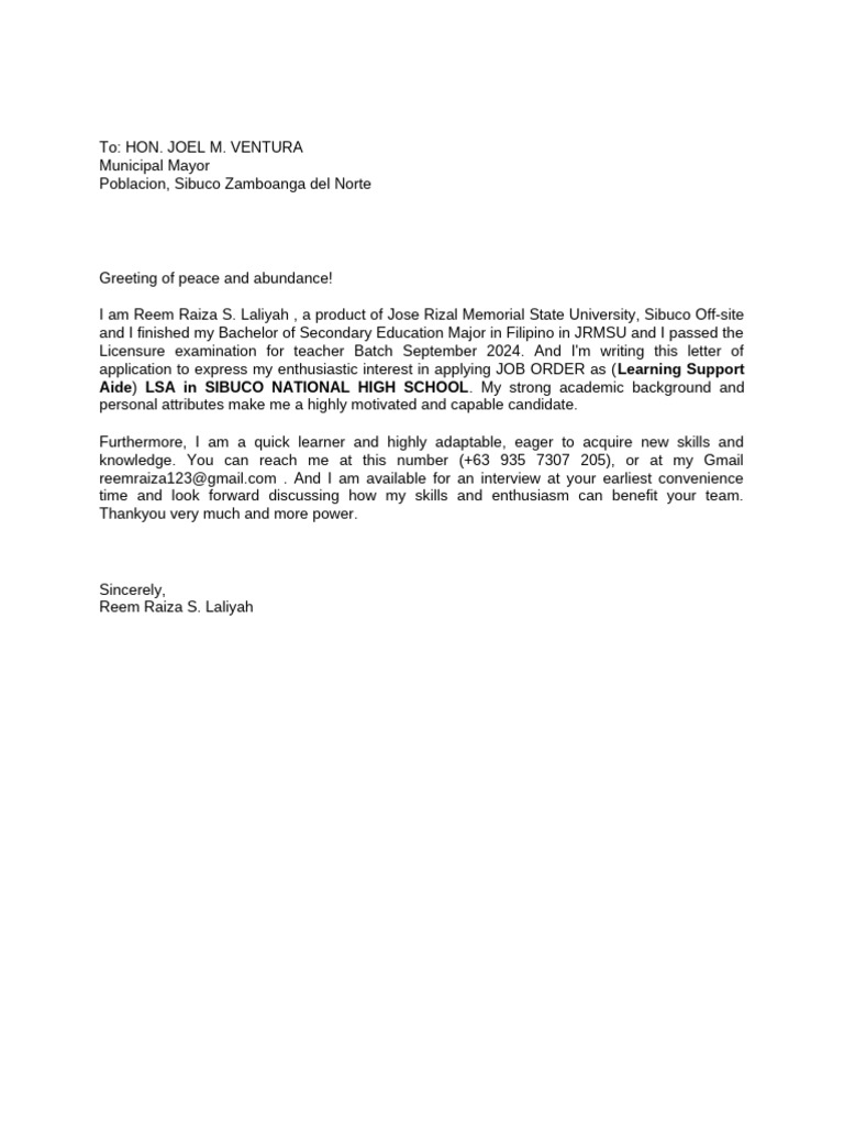 Application for Learning Support Aide Position | PDF