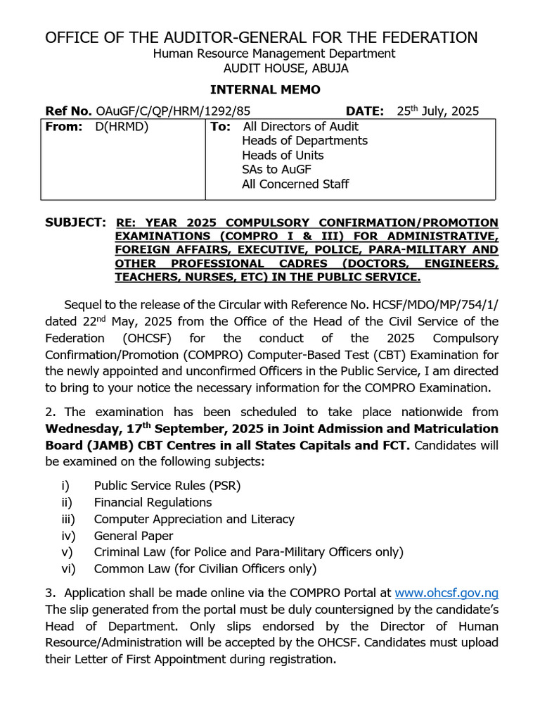 2025 COMPRO Exam Registration Details | PDF