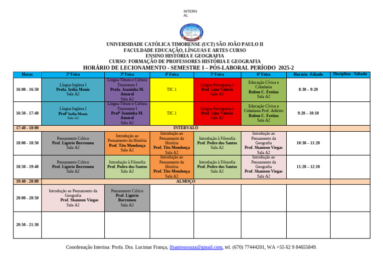Horário de Aulas - Formação de Professores | PDF | Educação em Artes ...