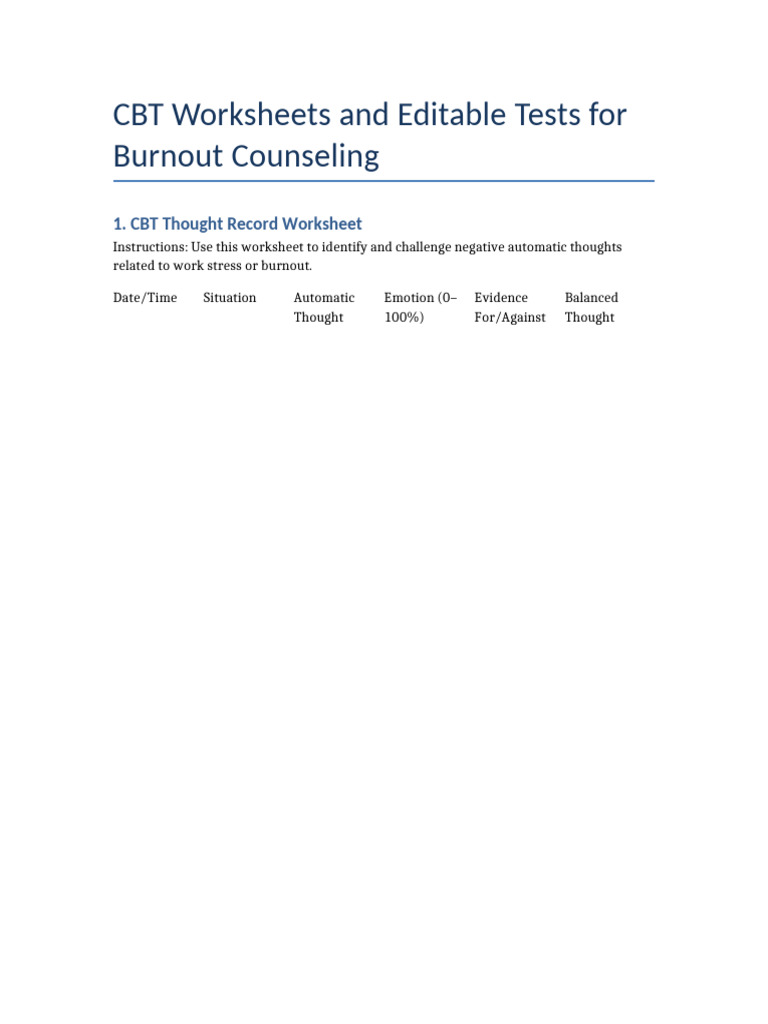 CBT Tools for Burnout Assessment | PDF