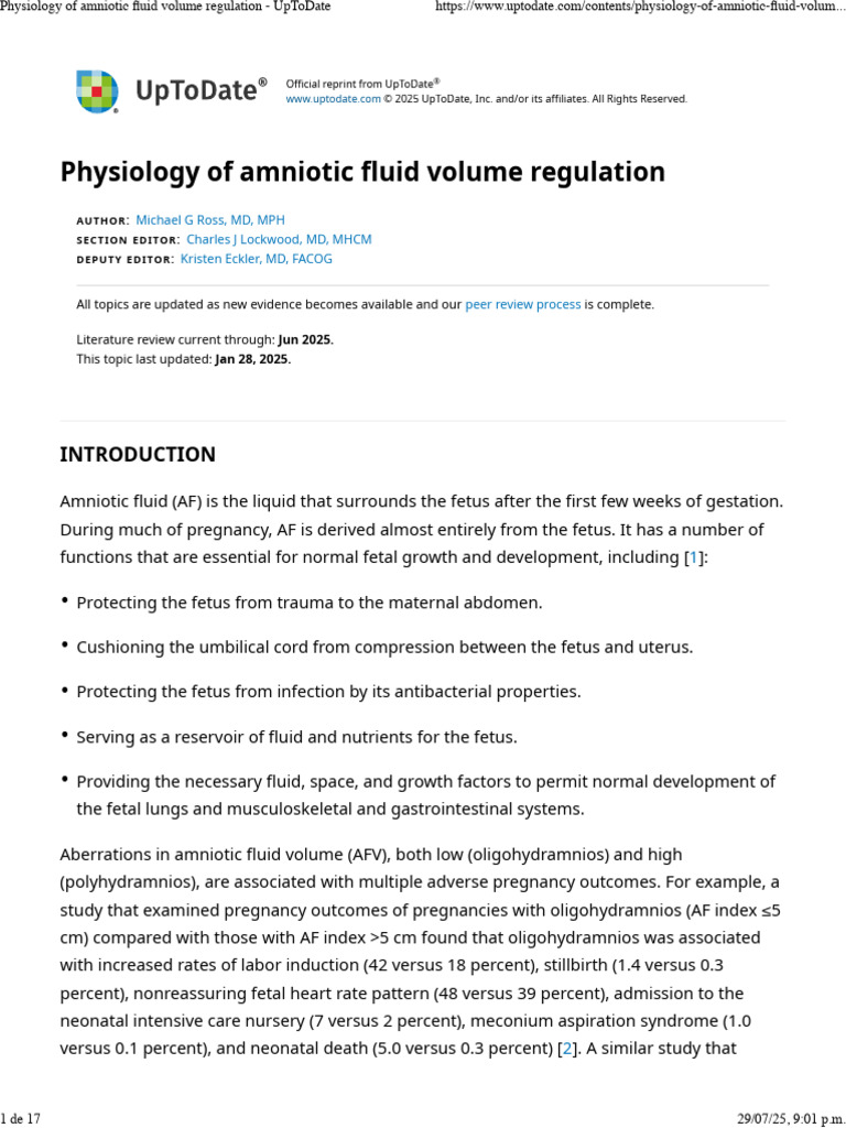 Physiology of Amniotic Fluid Volume Regulation - UpToDate | PDF | Fetus ...