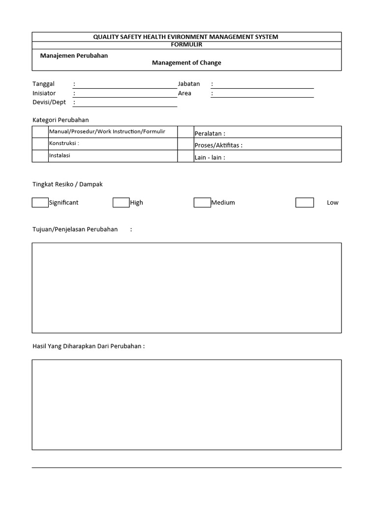 Form Management of Change PDF Free | PDF