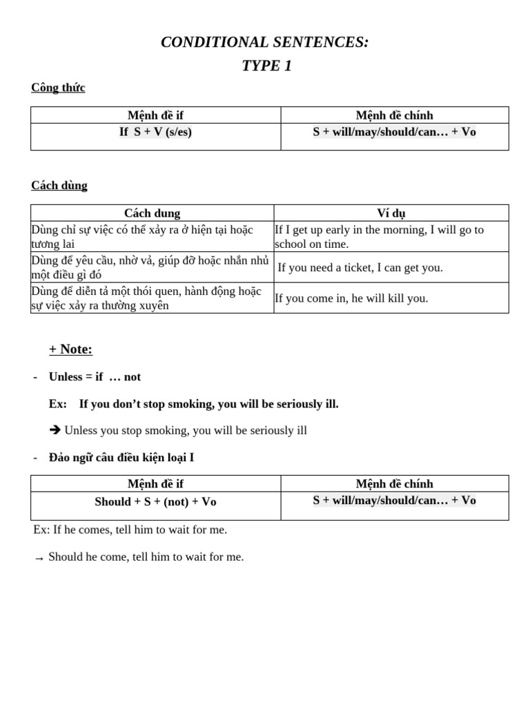 Conditional Sentences Type 1 | PDF
