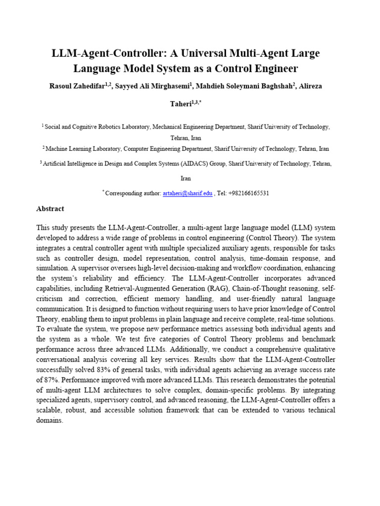 LLM-Agent-Controller for Control Systems | PDF | Control Theory ...