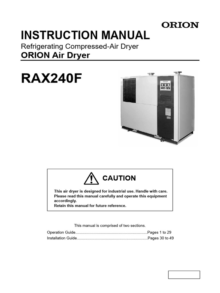 Orion Air Dryer RAX240F Manual | PDF | Clothes Dryer | Valve