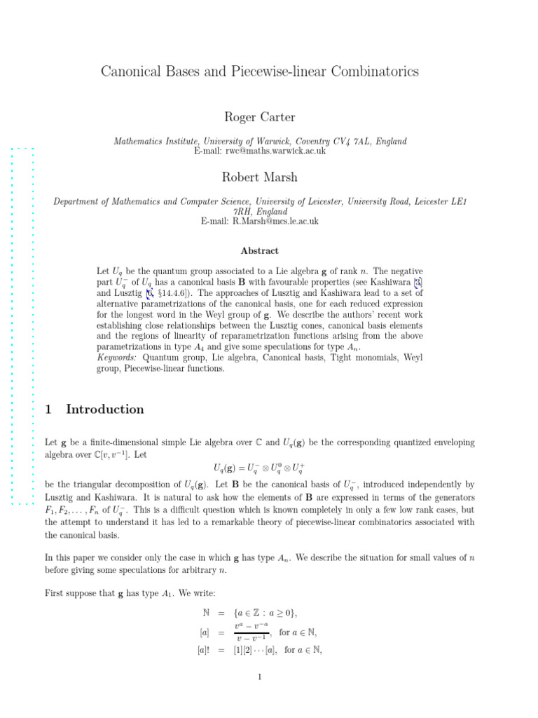 Canonical Bases in Quantum Groups | PDF | Basis (Linear Algebra) | Algebra