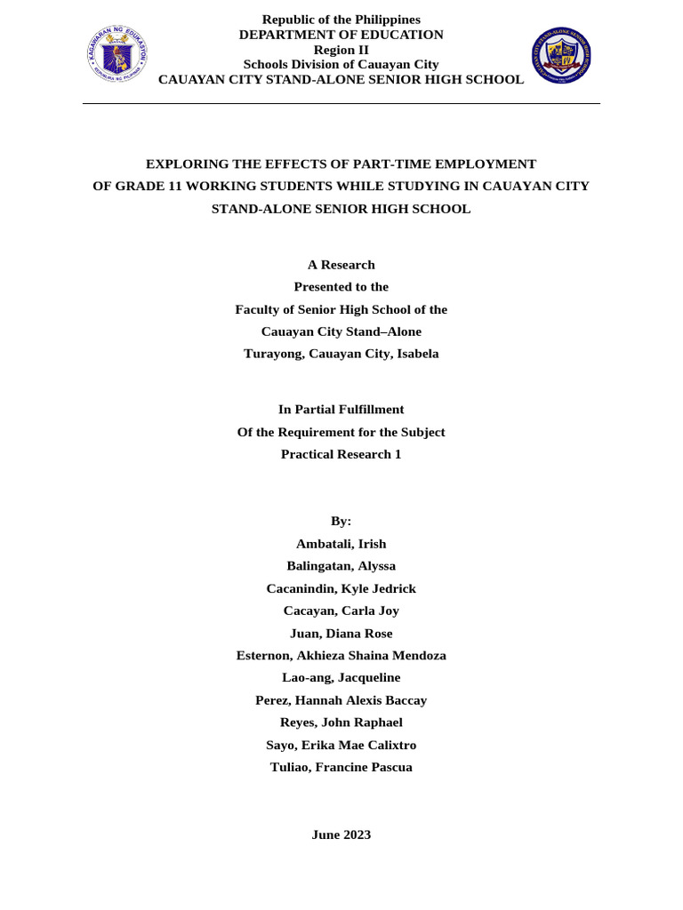 Effects of Part-Time Work on Students | PDF | Qualitative Research ...