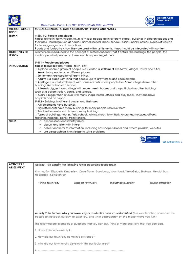 Grade 4 Geography: People and Places | PDF | Teachers | Learning