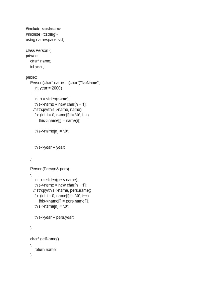C++ Class Structure for Person, Employee, Student | PDF | Computer ...