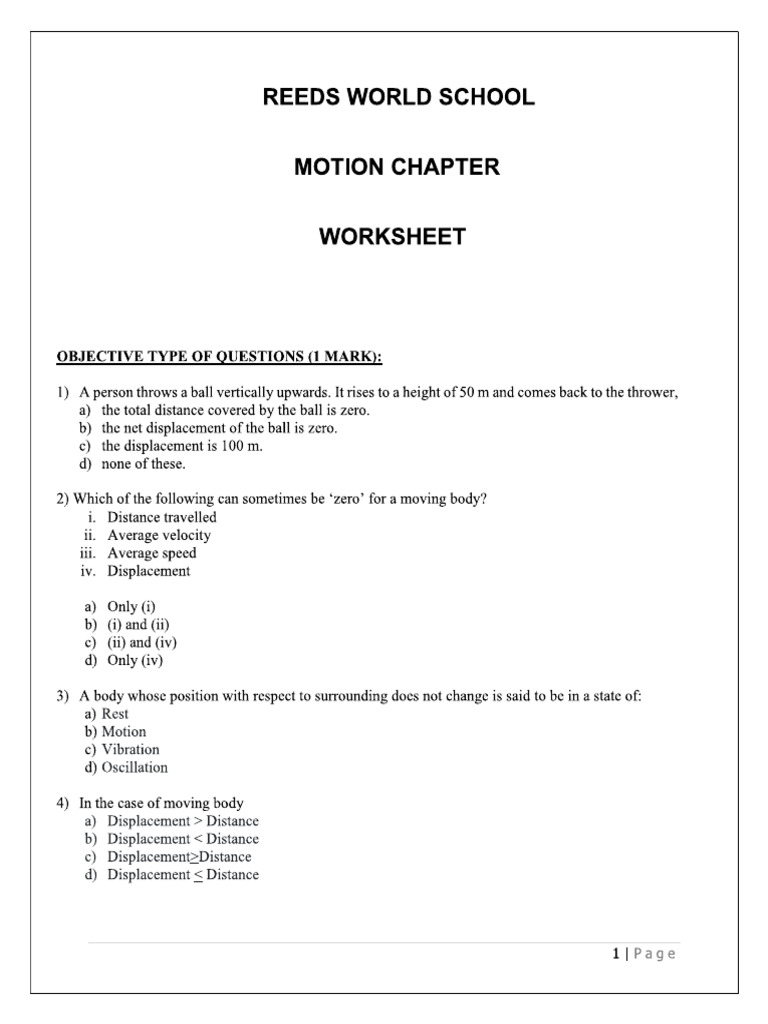 Motion - Worksheet1751288383810 | PDF
