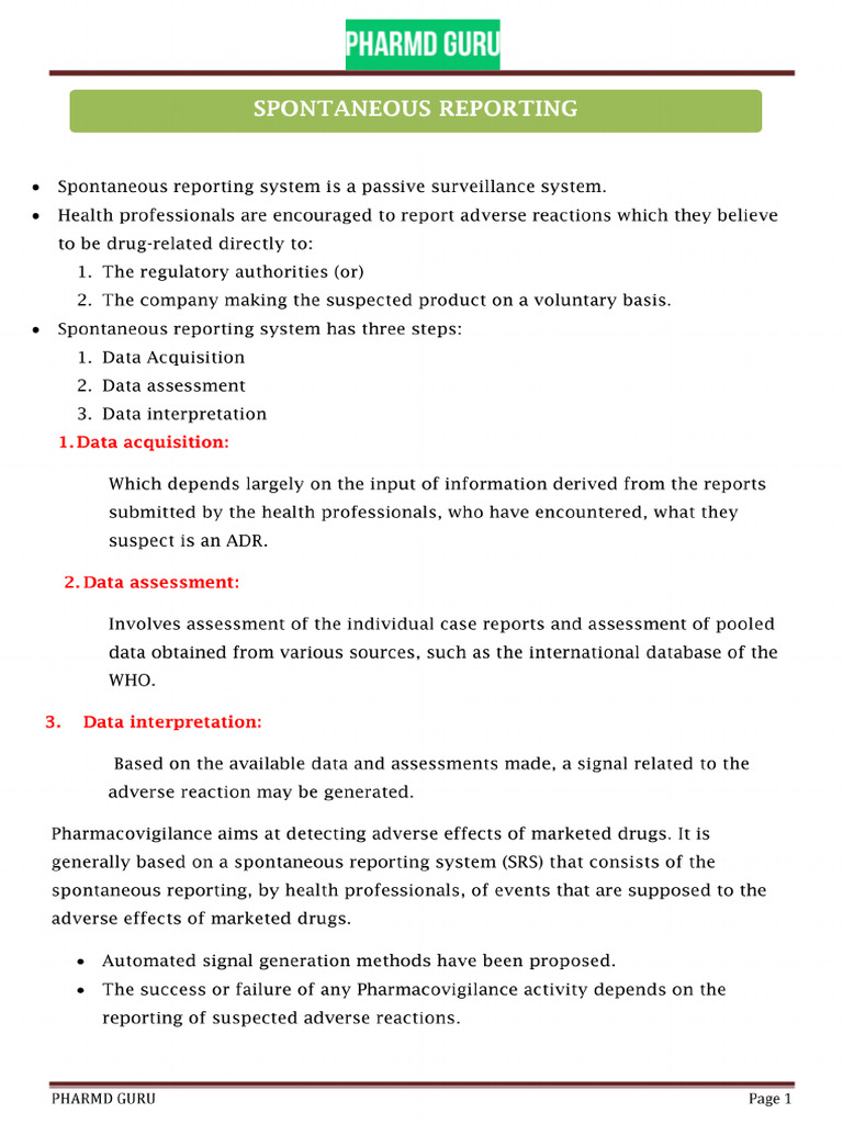 Spontaneous Reporting | PDF