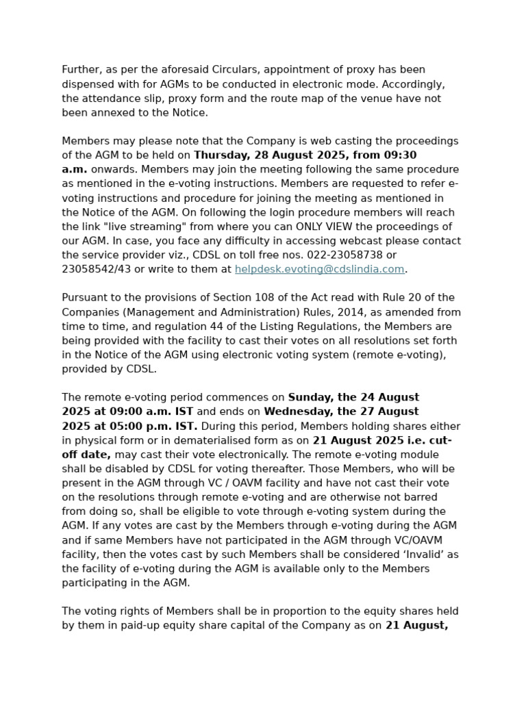AGM Remote E-Voting Instructions 2025 | PDF | Electronic Voting ...