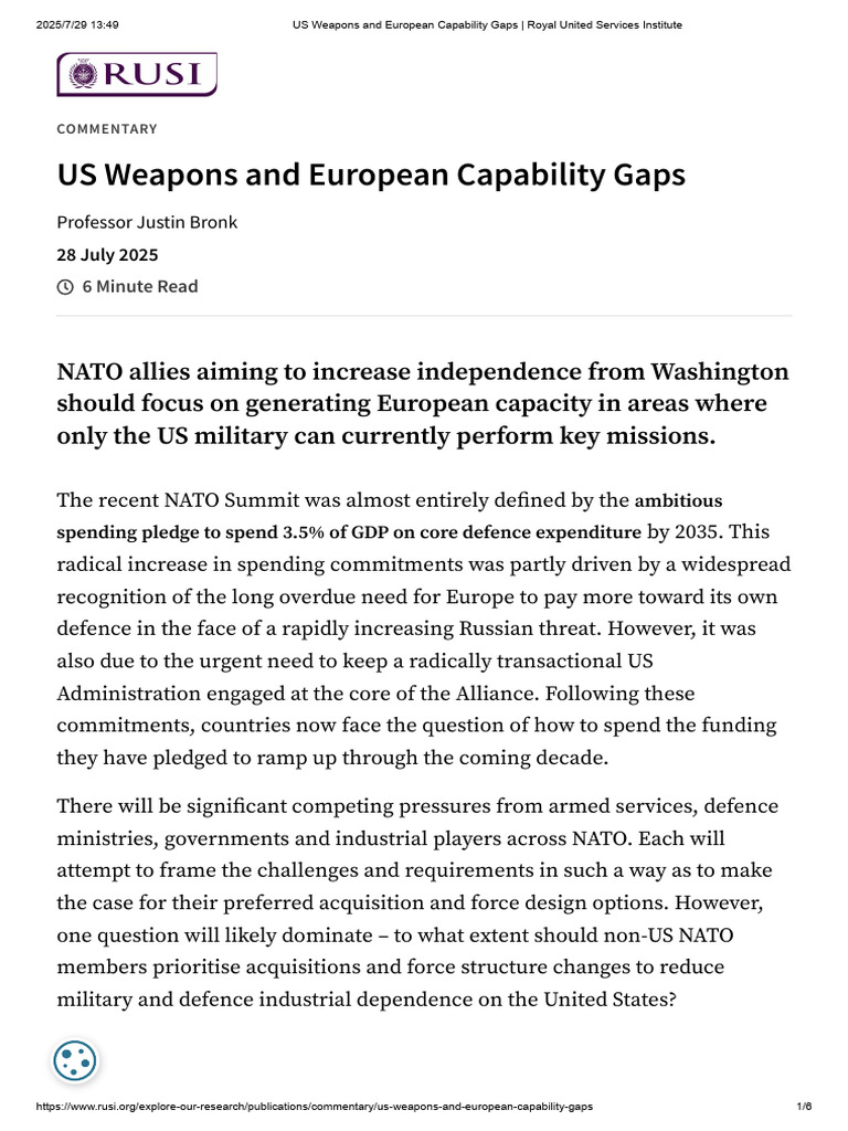 US Weapons and Europe's Defence Gaps | PDF | Lockheed Martin F 35 ...