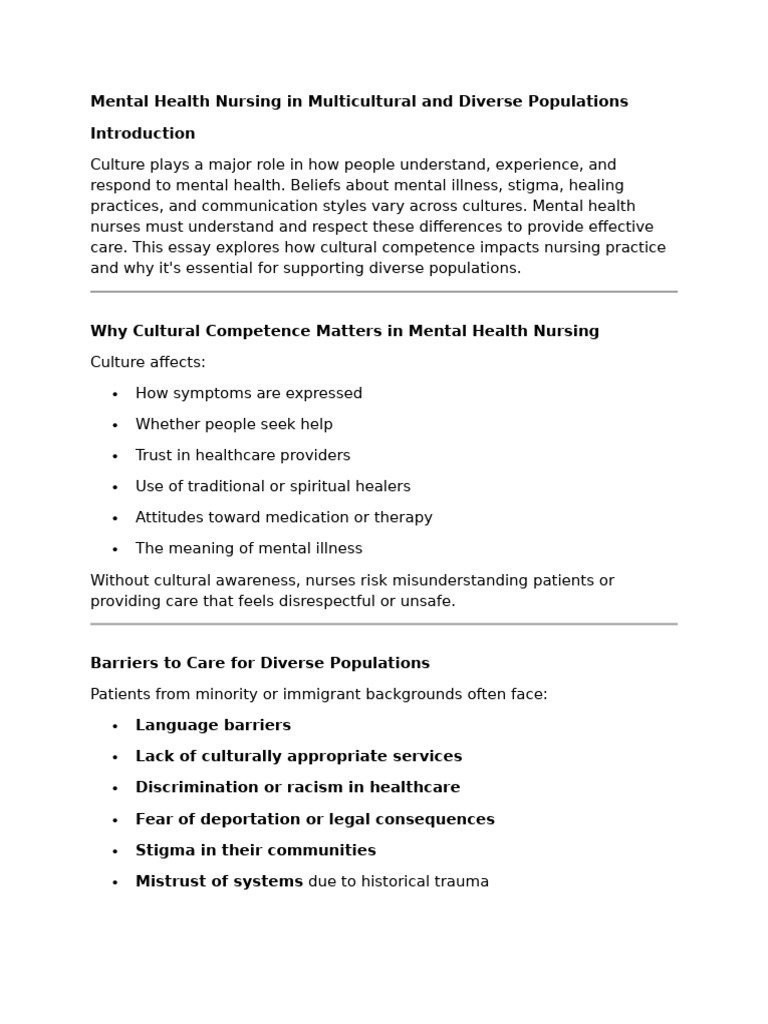 Cultural Competence in Mental Health Nursing | PDF | Mental Health ...