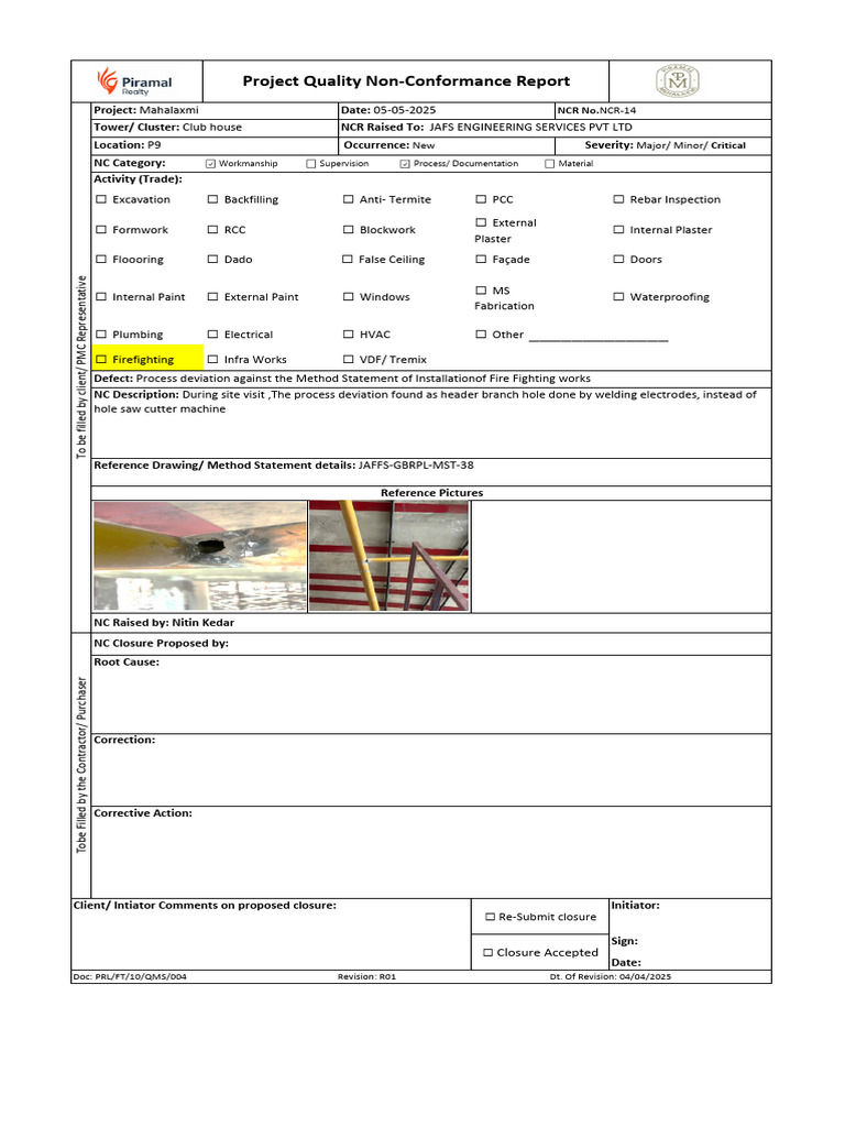 Project Quality Non-Conformance Report | PDF | Architectural Elements ...