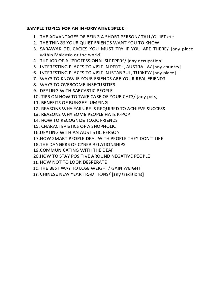 Informative Speech Topics for 2025 | PDF