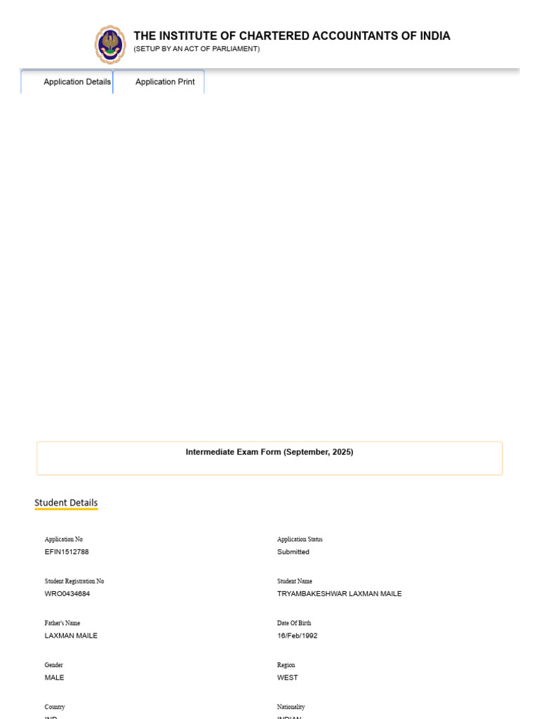 ICAI Intermediate Exam Application 2025 | PDF