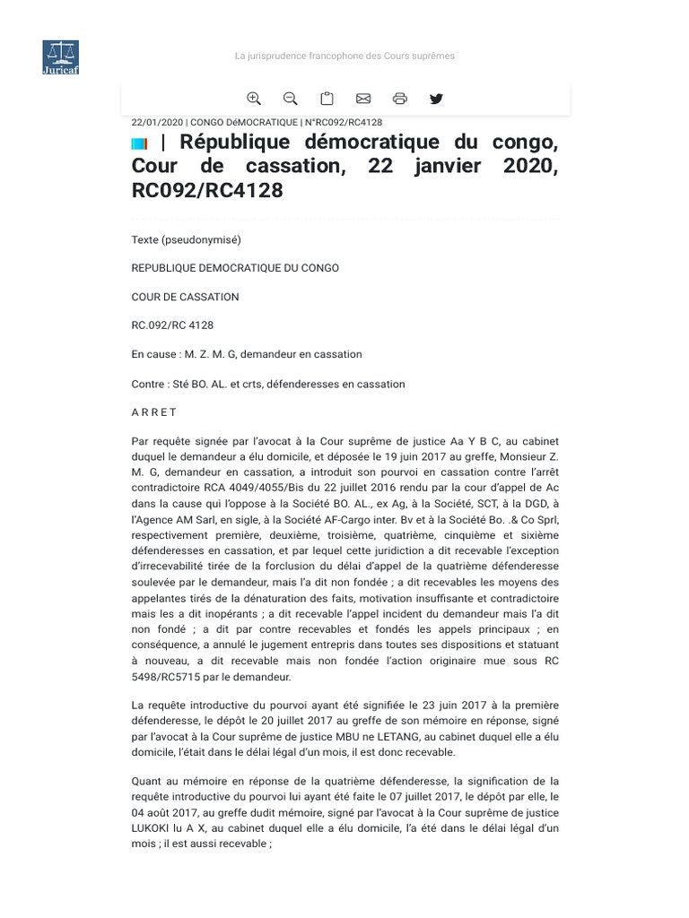 Cassation en RDC : Arrêt RC092/RC4128 | PDF | Loi constitutionnelle ...