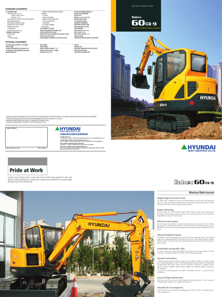 Hyundai R60CR-9 Excavator Overview | PDF | Horsepower | Mechanical ...
