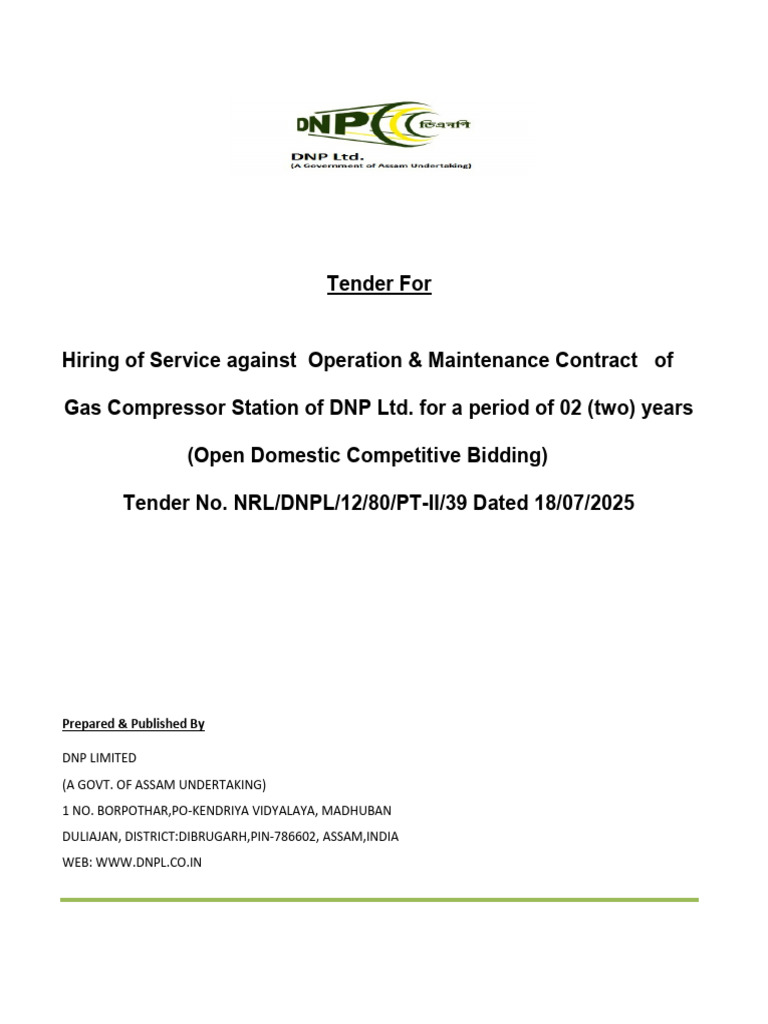 DNPL Gas Compressor Station Tender | PDF | Employment | Subcontractor