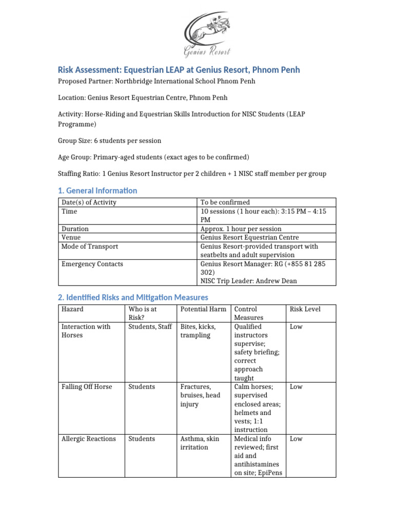 Equestrian Risk Assessment for NISC Students | PDF | Equestrianism ...