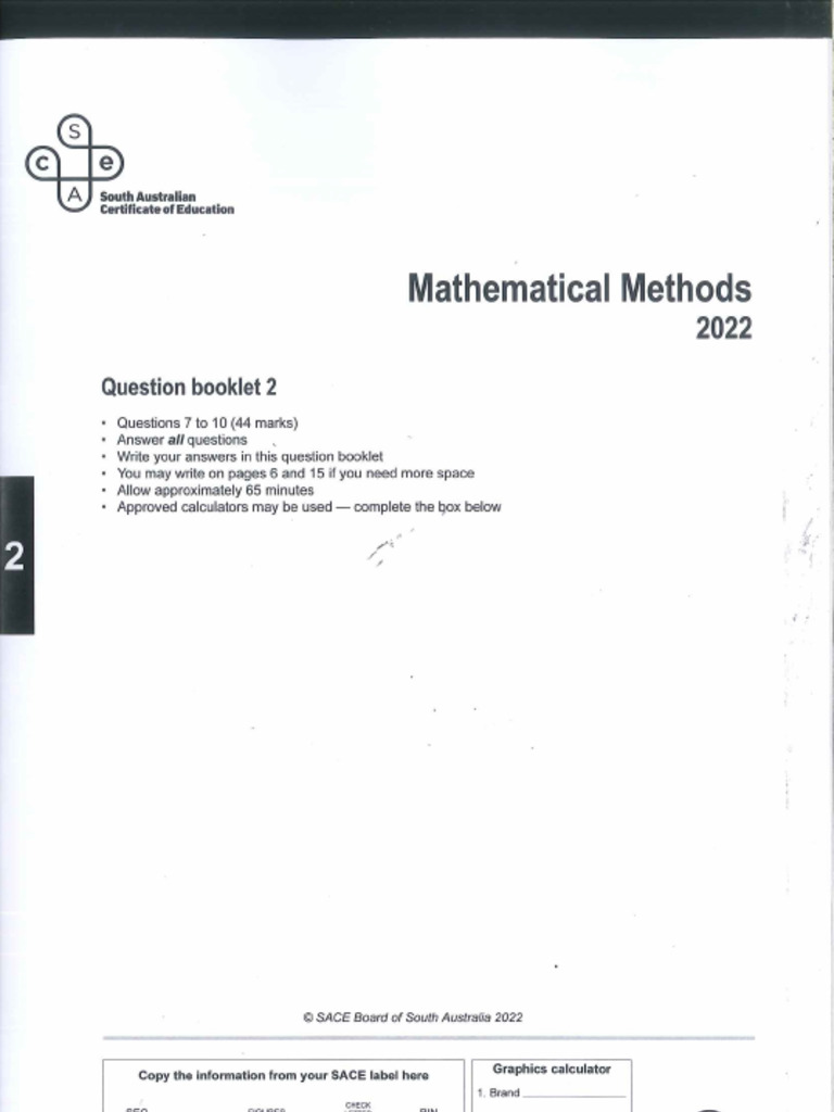 2022 SH Mathematical Methods Examination Booklet 2 | PDF
