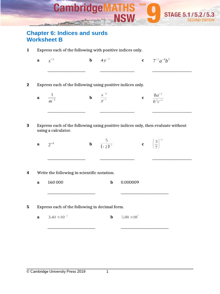 CambMATHS9 5.1-5.3TRP 2ED Worksheet 06B | PDF | Mathematical Notation ...