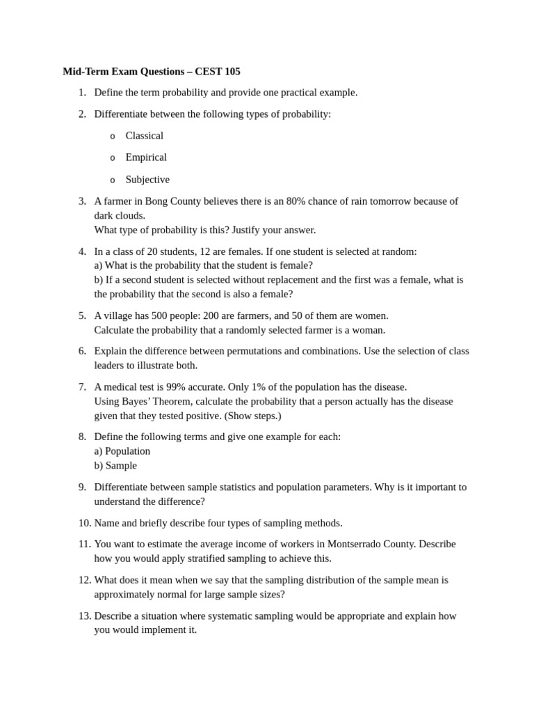 CEST 105 Mid-Term Exam Questions | PDF
