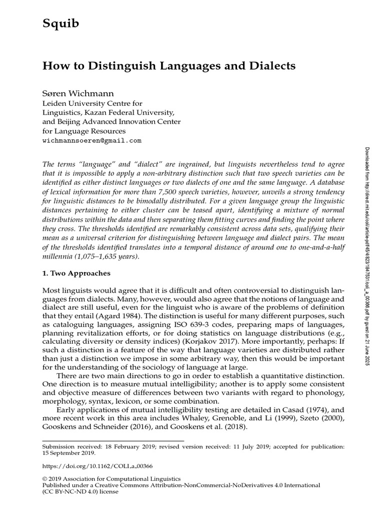 Distinguishing Languages from Dialects | PDF | Dialect | Linguistics