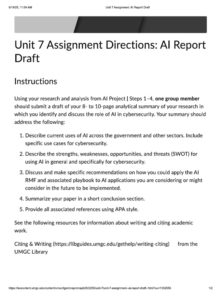 Unit 7 Ai Report Draft Assignment Directions | PDF