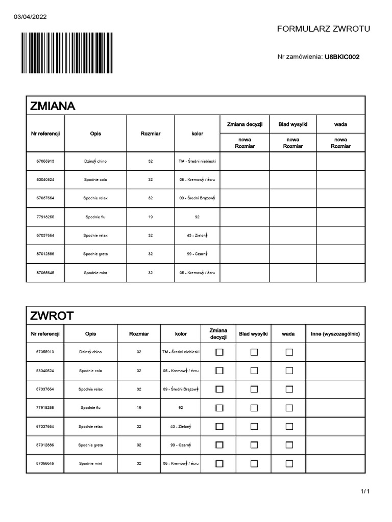 U8BKIC Return Form | PDF