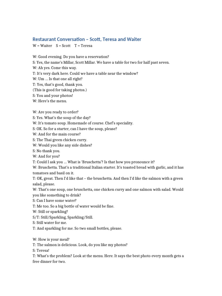 Restaurant Conversation Example | PDF