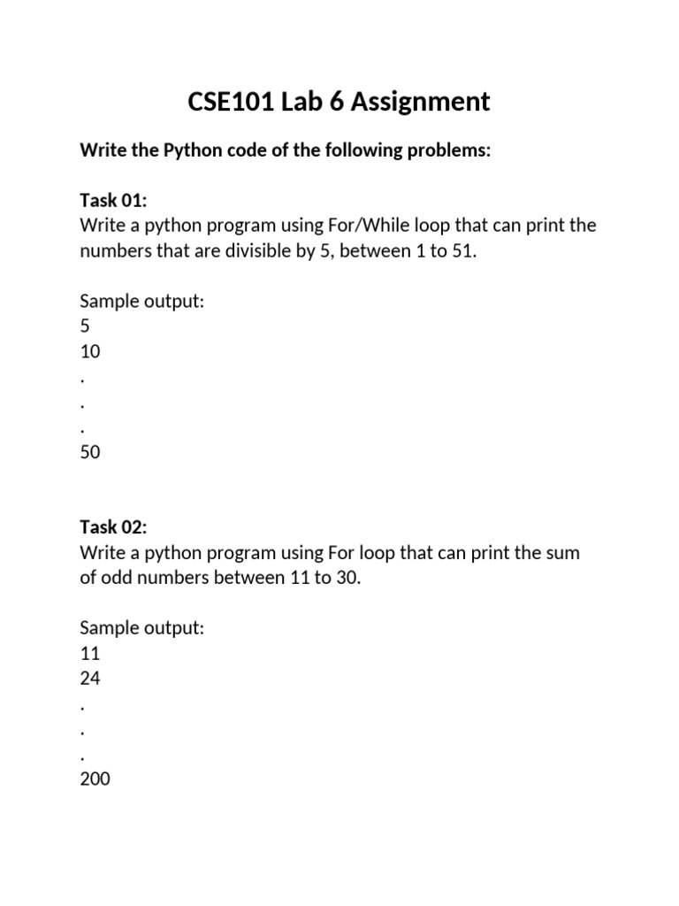 Python Loop Exercises for CSE101 Lab | PDF