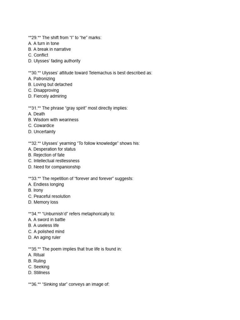 MCQs on Tennyson's Ulysses Analysis | PDF