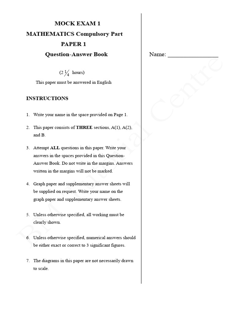 Mock Mathematics Exam Paper 1 | PDF | Mathematics | Geometry