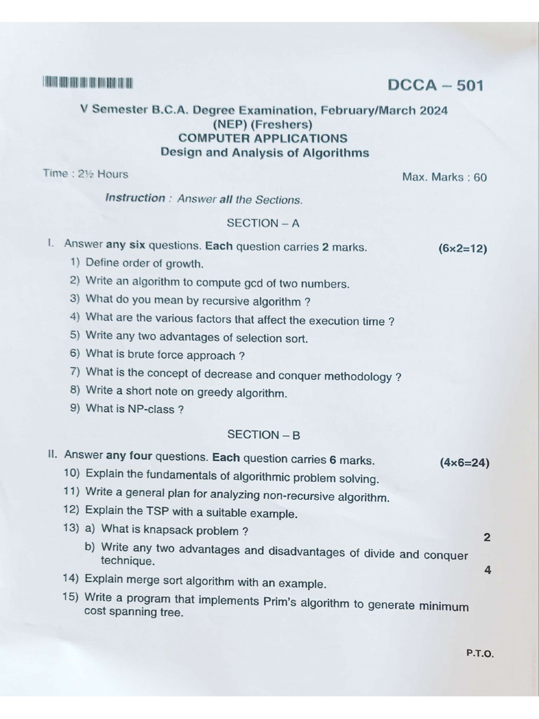 ADA Previous Year Question Paper 1 | PDF