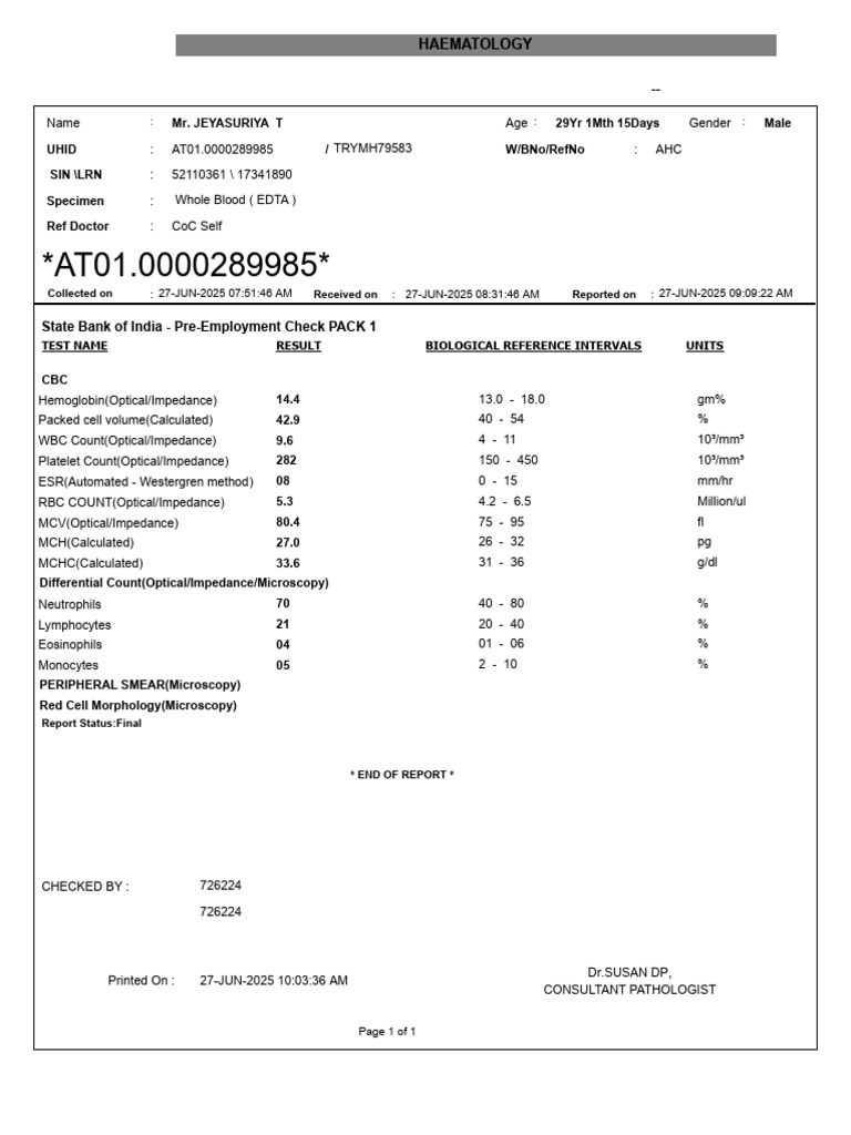 Comprehensive Blood Test Report | PDF | Medical Tests | Physiology