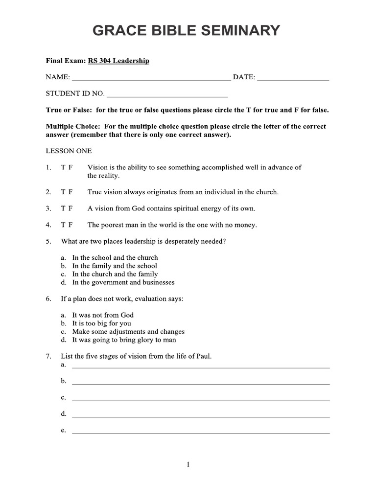 Church Leadership Exam | PDF