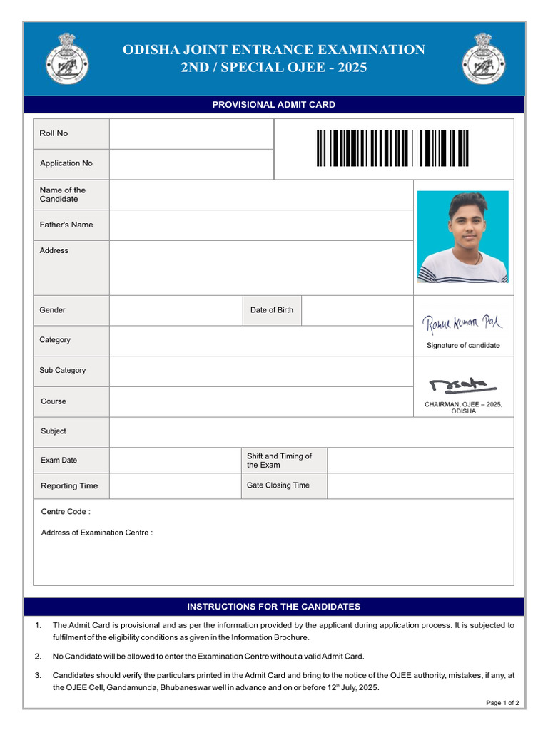 OJEE 2025 Provisional Admit Card Guide | PDF | Identity Document