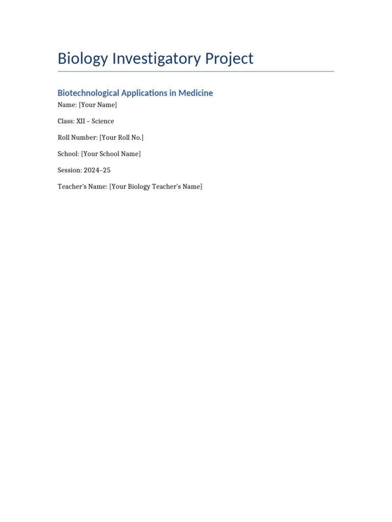 Biology Project Biotechnological Applications | PDF