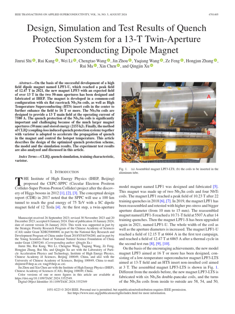 Quench Protection for 13-T Superconducting Magnet | PDF | Inductance ...