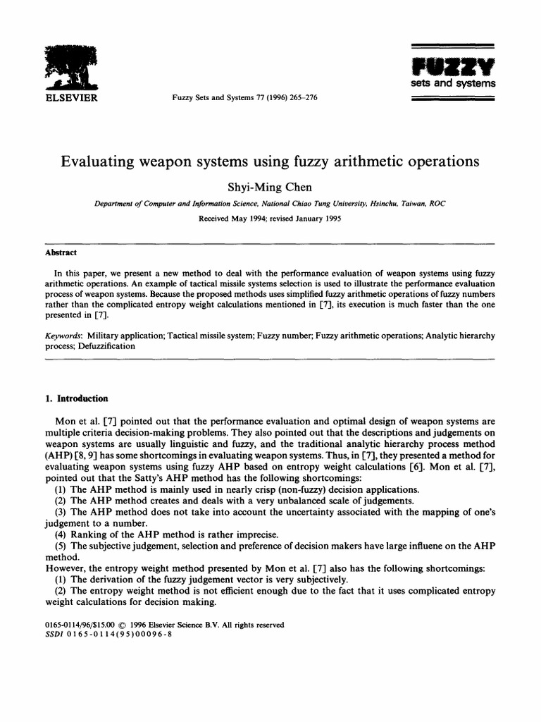 Fuzzy Arithmetic for Weapon System Evaluation | PDF | Fuzzy Logic ...