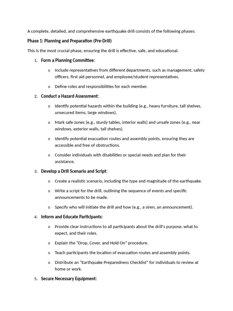 Comprehensive Earthquake Drill | PDF | Evaluation | Emergency Evacuation