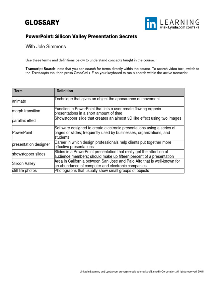 PowerPoint Glossary for Presentations | PDF