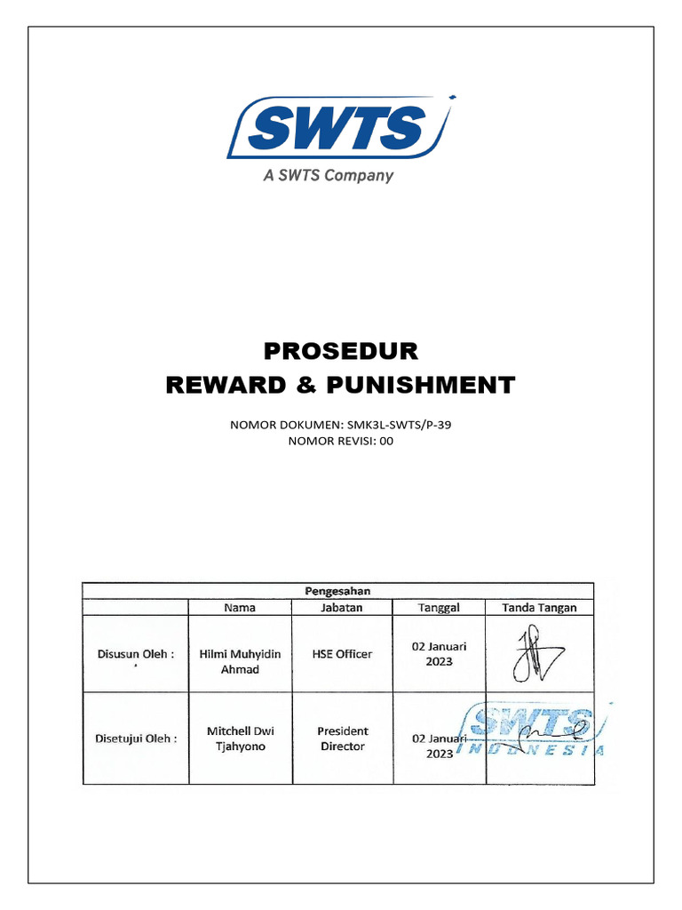 Prosedur Reward & Punishment K3 PT SWTS | PDF