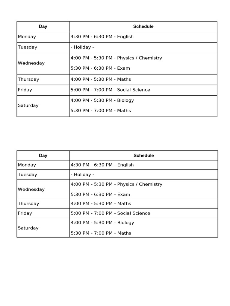 Weekly Tuition Schedule | PDF