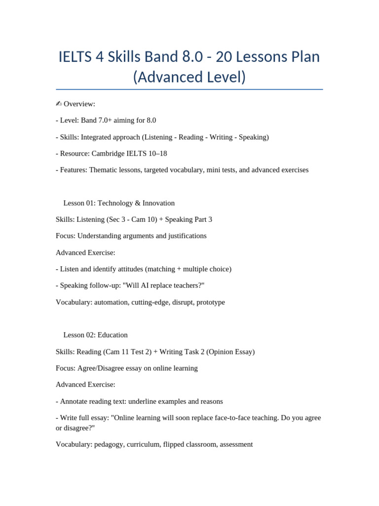 IELTS Band 8.0: 20 Advanced Lessons | PDF | Educational Technology ...