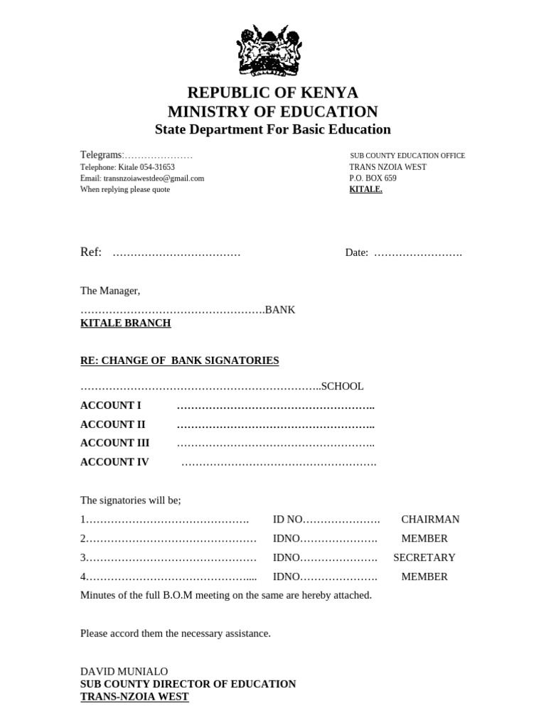 Change of Bank Signatories Request | PDF