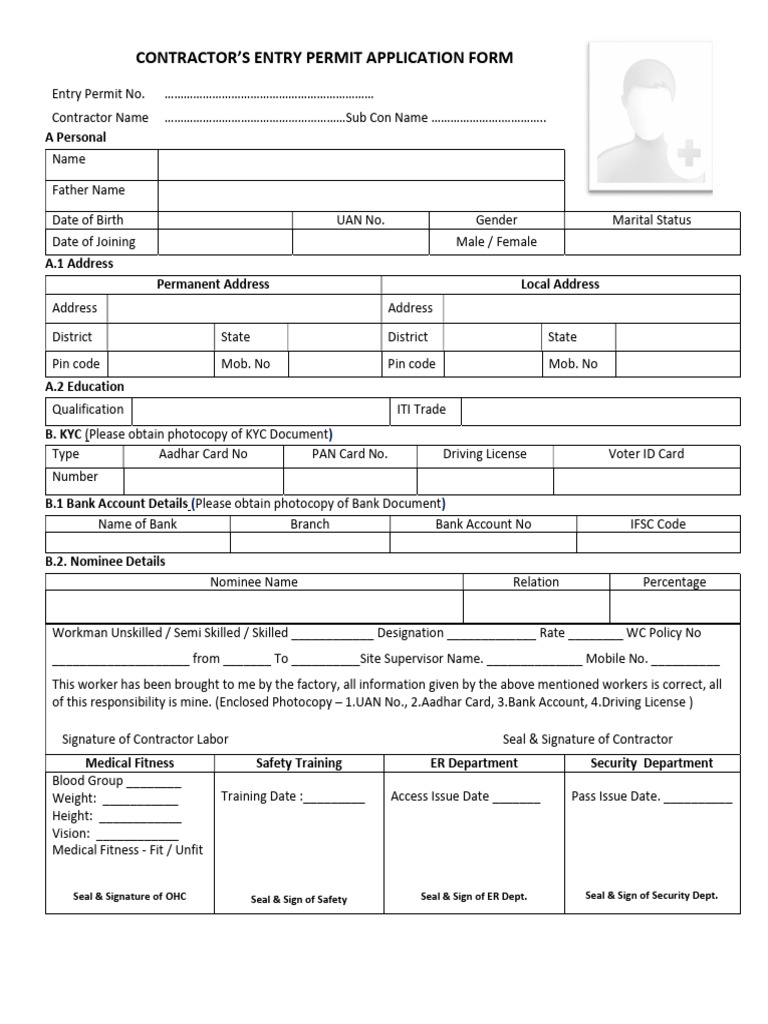Grasim Entry Permit Form-1 | PDF | Access Control | Authentication